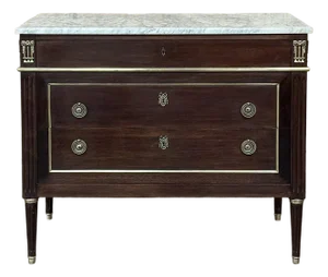 Antique French Louis XVI Mahogany Commode With Carrara Marble