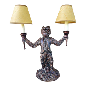 Vintage 1900s Dual Arm Bronze Look Monkey Table Lamp