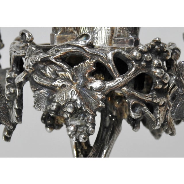 Late 19th Century Art Nouveau Four-Arm Silver Plate Epergne Candelabra With Engraved Glass Bowl For Sale - Image 5 of 11