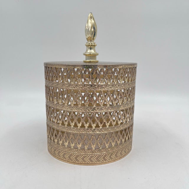 Gold Vintage Hollywood Regency Gold Filigree Ormolu Toilet Roll Cover For Sale - Image 8 of 11