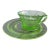 Vintage Anchor Hocking Uranium Glass Cup & Saucer Set – Circle Green Pattern, Art Deco Depression Era For Sale