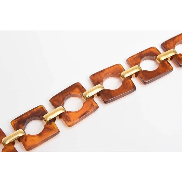 Modern Vintage Yves Saint Laurent Tortoise Resin and Brass Circles and Squares Waist Hip Belt For Sale - Image 3 of 8