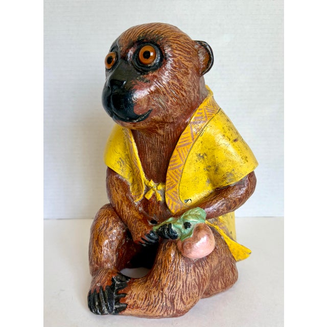 Glass Vintage South American Folk Art Style Monkey Figure With Glass Eyes For Sale - Image 7 of 12
