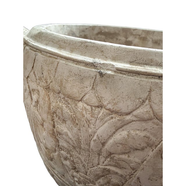 Late 20th Century Large Neoclassical Style Lidded Urn With Ram Head Handles, Aged Stone Finish For Sale In Raleigh - Image 6 of 9