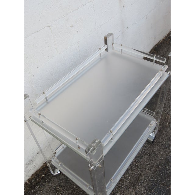 Hollywood Regency Two Tiers Lucite Tea Cart Bar With Removable Trays 6318 For Sale - Image 13 of 18