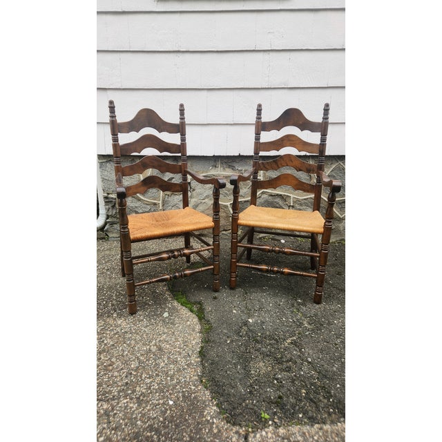 Set of 6 Vintage Ladder Back Dining Chairs With Rush Seats, French Country Cottage Style For Sale - Image 14 of 18