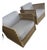Pacifica Swivel Chairs From Serena and Lily in Rattan With Blue and White Striped Cushions For Sale