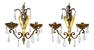 Jansen Style Bronze Sconces with Crystal Prisms - A Pair