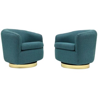 1980s Vintage Thayer Coggin Swivel Tilt Barrel Lounge Chairs by Milo Baughman- A Pair For Sale