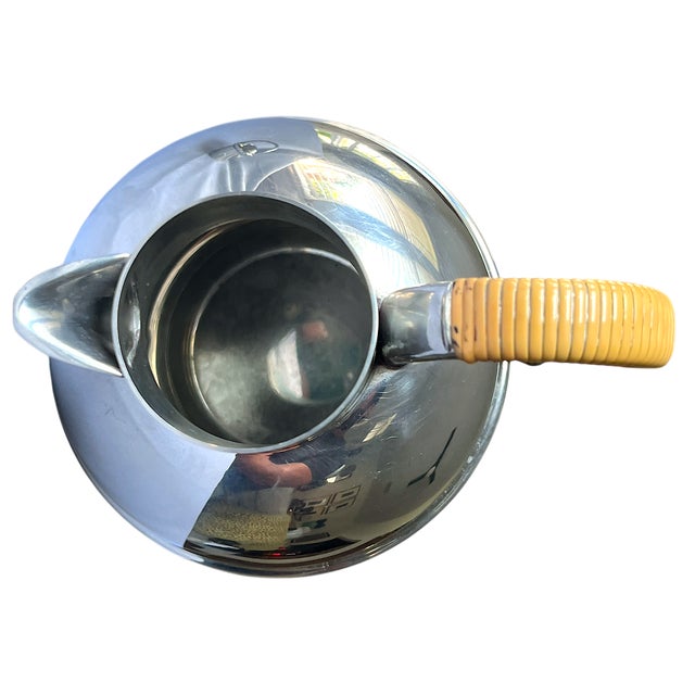 1930s Early 20th Century Hotel Silver Pewter Tea Pot With Rattan Wrapped Handle by Queen Art Brooklyn For Sale - Image 5 of 8