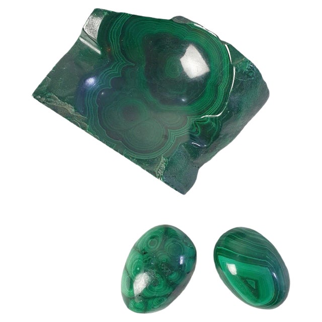 Malachite Vide Poche and Eggs, Set of 3 For Sale