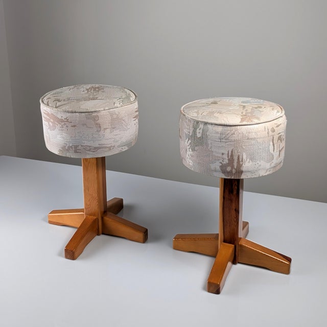 Scandinavian Modern Pine and Fabric Stools, 1980s, Set of 2 For Sale - Image 4 of 10