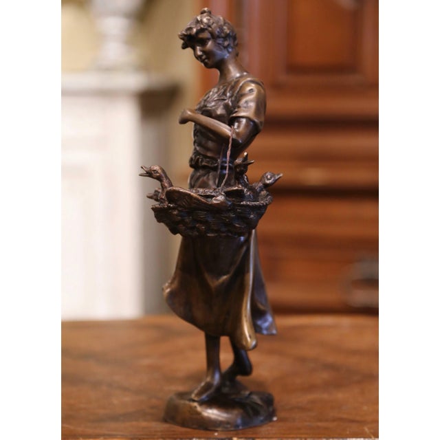 French 19th Century French Bronze Sculpture "The Lady With the Ducks" Signed Moreau For Sale - Image 3 of 12