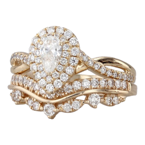0.65ctw Pear Diamond Halo Engagement Ring Wedding Band Bridal Set 14k Gold, Size 4.5