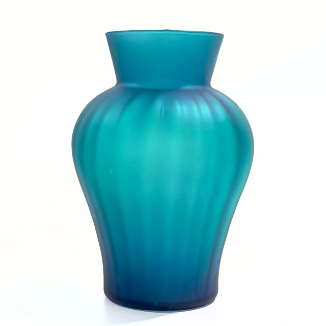 Mid-Century Modern Sumptuous Frosted Shades of Jade Glass Vase Curation - Group of 3 For Sale - Image 3 of 17