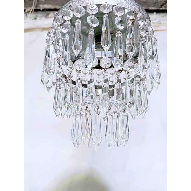 Hollywood Regency Vintage Silver Crystal Basket Chandelier With a-Chain and Crystal Ball Drop For Sale - Image 3 of 8