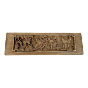 Chinese Antique Small Wood Panel With Figural Carvings
