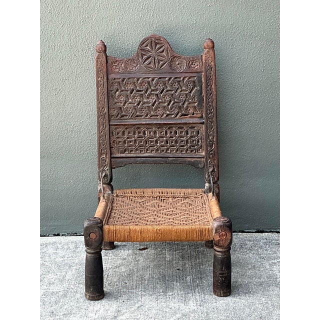 Vintage Hand Carved Low Weavers Chair For Sale - Image 4 of 12