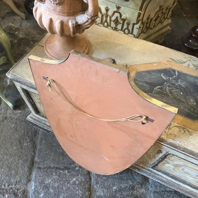 Brass 1950s Gio Ponti Style Mid-Century Modern Brass Italian Shield Wall Mirror For Sale - Image 8 of 13