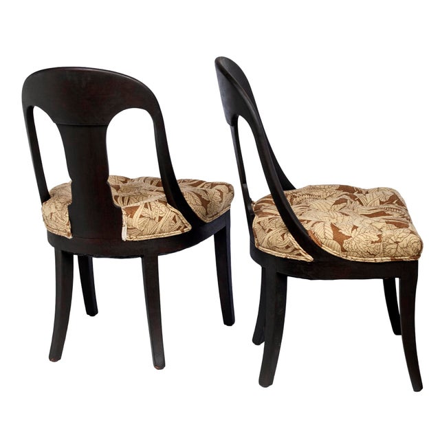 A Pair of Antique Biedermeier Style Wood Chairs, Newly Upholstered. Dark Espresso stained Wood frames with Lovely...