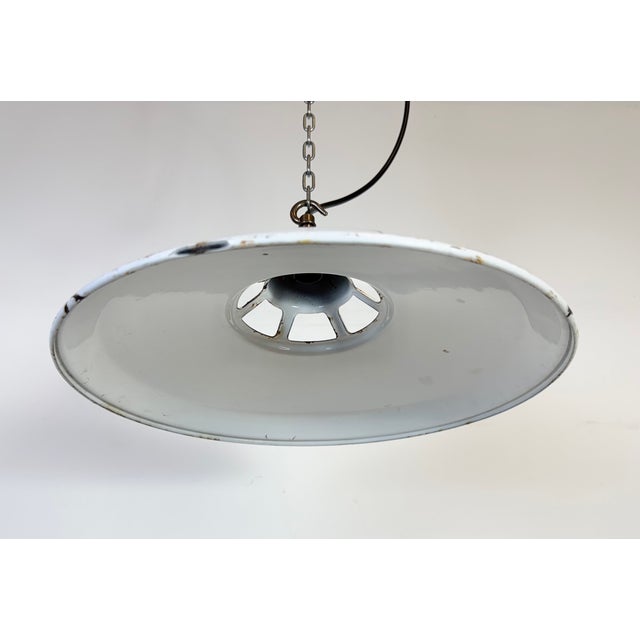 Metal Industrial White Enamel Factory Pendant Lamp, 1960s For Sale - Image 7 of 18
