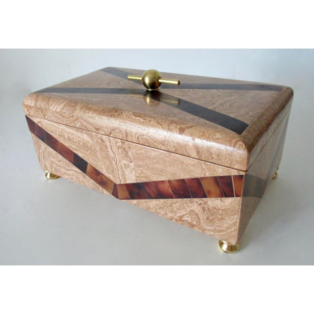 Vintage: C.1970's, Maitland-Smith, tessellated stone with pen shell inlaid decorative keepsake box, and/or Jewelry Box....