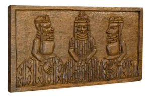 1950s Tribal Scene Hand Carved Wooden Plaque