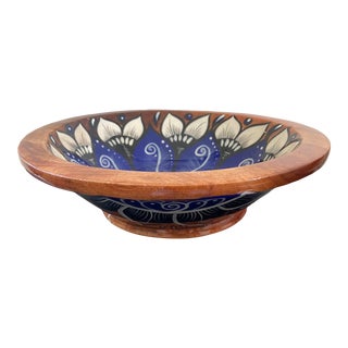 Mexican Hand Carved & Painted Wood Bowl For Sale