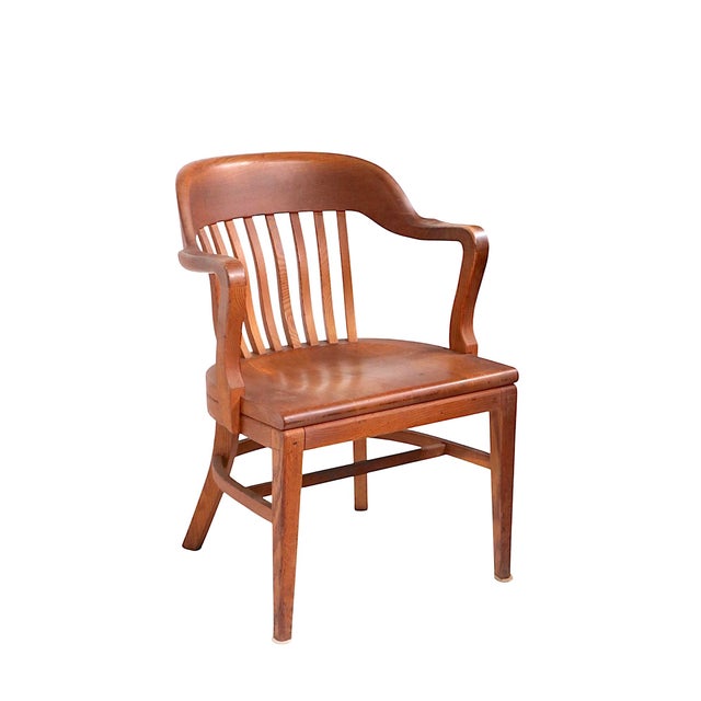 Wood Mid 20th Century Oak Bank of England Jury Desk Office Chair by Gunlocke For Sale - Image 7 of 12
