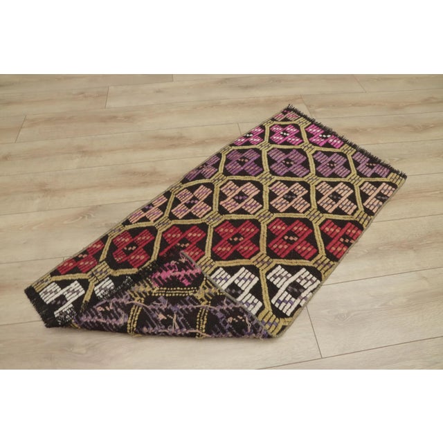 Black 1960s Tribal Ikat Geometric Black Hand Knotted Kilim Rug For Sale - Image 8 of 13
