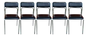 Bauhaus Chrome & Faux Leather Dining Chairs, 1980s, Set of 5