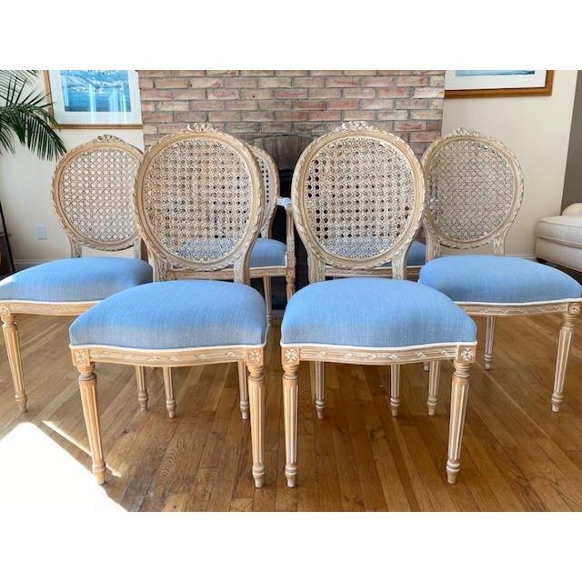 1990s Custom Louis XVI Style Dining Chairs in Baby Blue- Set of 6 For Sale - Image 5 of 12