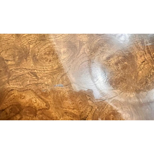 1970s Hollywood Regency Mastercraft Style Burled Walnut & Brass Console Table For Sale - Image 10 of 14