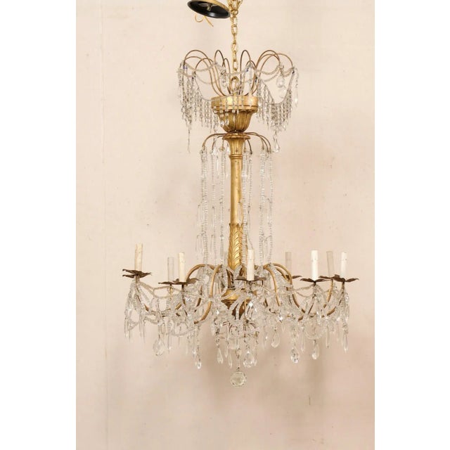 Italian Mid 20th Century Italian Crystal & Gilt Chandelier For Sale - Image 3 of 11