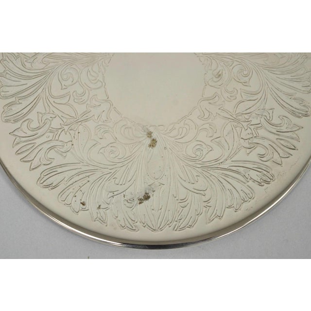 Metal Vintage Mid Century Silver Plated 8" Round Leafy Scroll Design Pot Trivet For Sale - Image 7 of 9