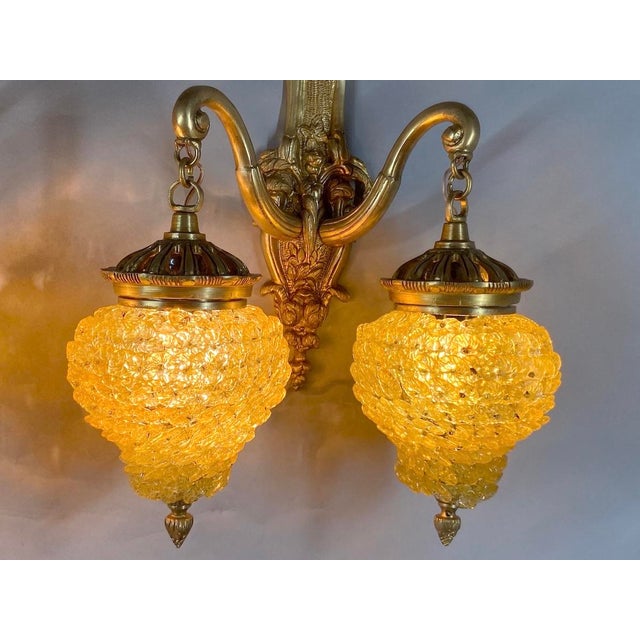 Bronze 1980s French Louis XVI Gold Bronze Crystal Wall Lamps/ Sconces -Pair For Sale - Image 8 of 14