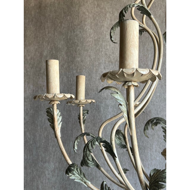 Late 20th Century Vintage Late 20th Century Italian Green Acanthus Leaves 8 Light Tole Chandelier For Sale - Image 5 of 12