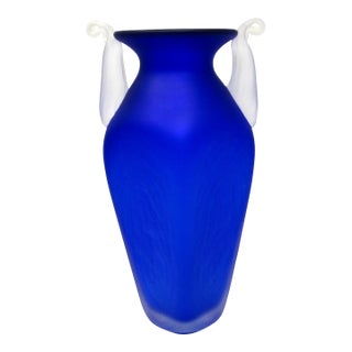 Steven Newell Cobalt Satin Art Glass Vase - 1990s For Sale