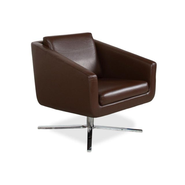Modern Pavo Leather Chrome Armchair in Brown with Manual Reclining Function by FSM For Sale - Image 3 of 18