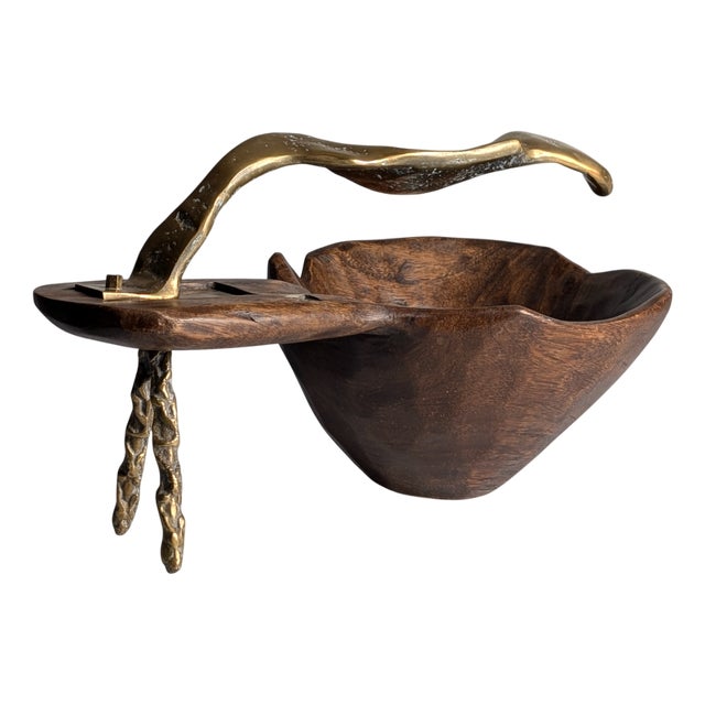 Sculptural Centerpiece in Bronze and Wood by David Marshall, 1970s For Sale