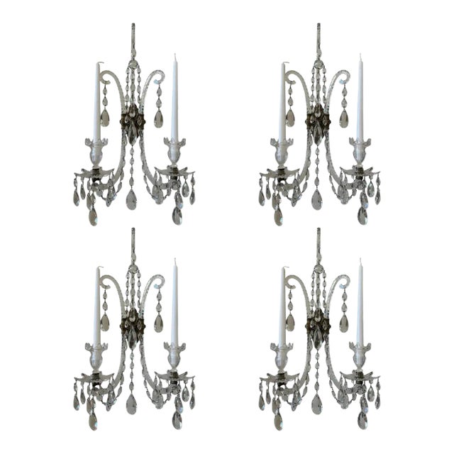 Set of Four Georgian Finely Cut Crystal Wall Sconces For Sale
