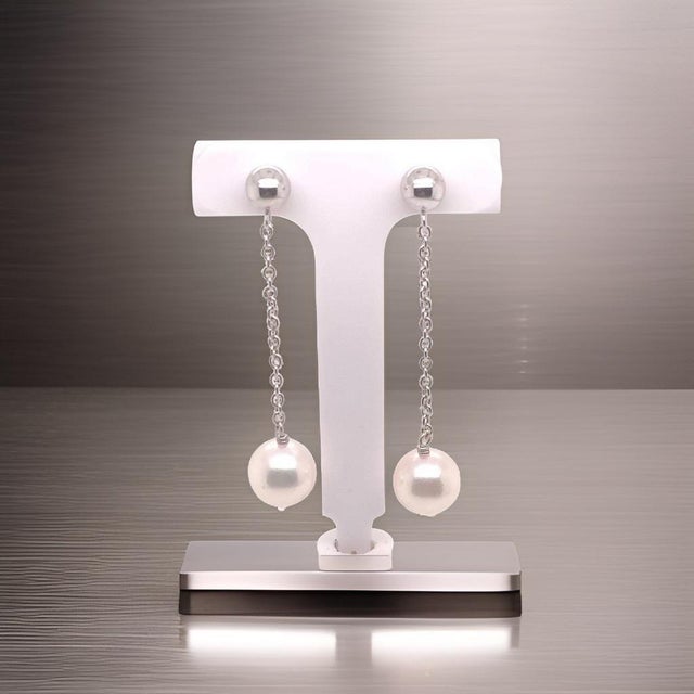 Traditional Akoya Pearl Earrings 14 Karat White Gold Certified For Sale - Image 3 of 9