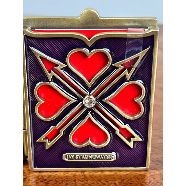New in Box Jay Strongwater Bejeweled Enamel Double Heart Picture Frame For Sale - Image 9 of 9