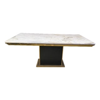 Vintage White Marble and Brass Dining Table, 1970s For Sale