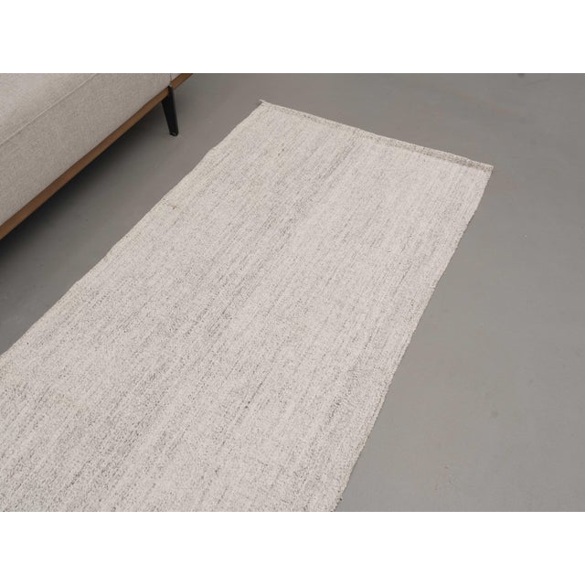 1970s Vintage Handmade Wool Cotton White Runner Rug For Sale - Image 4 of 11