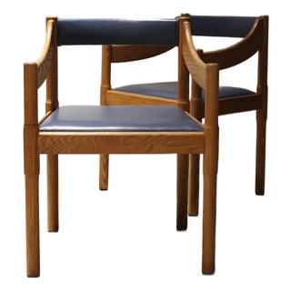 Vintage Postmodern Oak Armchairs | Sculptural Barrel Back Dining Chairs | Pair For Sale