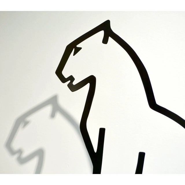 Contemporary 1980 Italian Minimalist Design Black Lacquered Iron Panther Silhouette Sculpture For Sale - Image 3 of 8