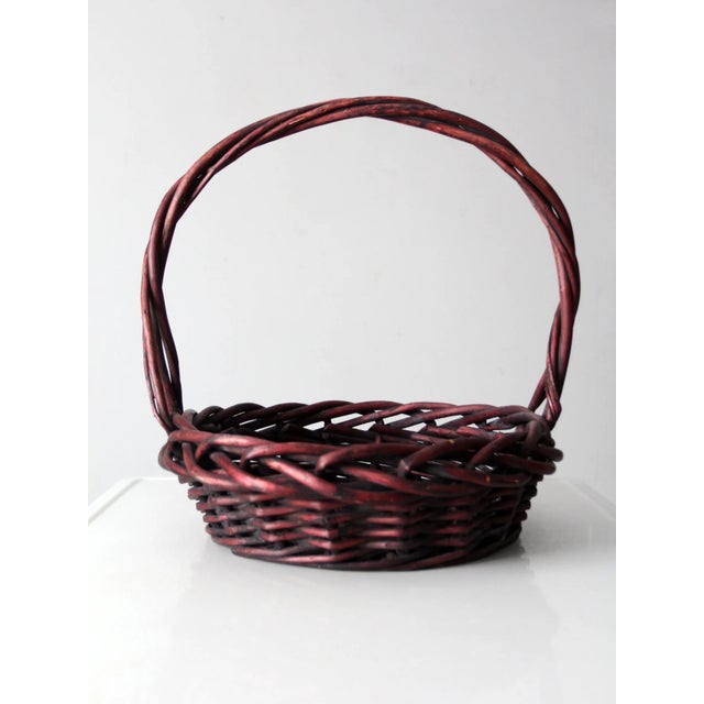 Farmhouse Vintage Burgundy Woven Basket For Sale - Image 3 of 6