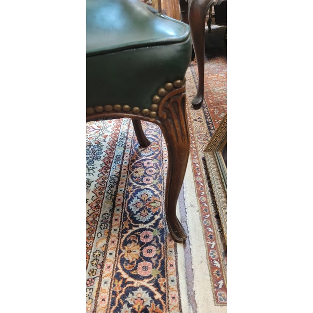 Antique French Green Leather Arm Chair For Sale - Image 11 of 13