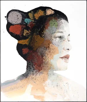 "Looking Beyond" Contemporary Original Abstract Portrait Mixed-Media Painting by Alessandro Casetti